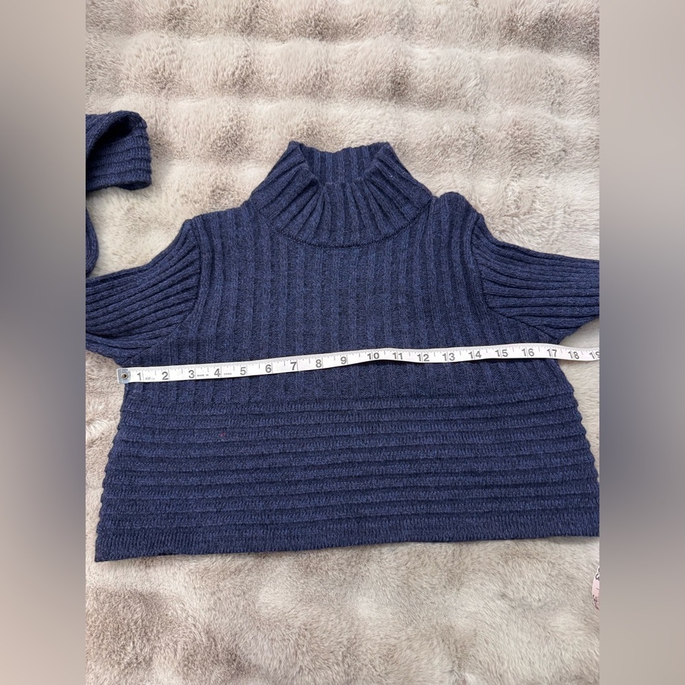 Sarah Pacini Ribbed Indigo Cropped Knit Sweater OS - Picture 9 of 11
